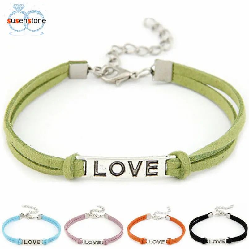 Susenstone 1Pc Braided Adjustable Leather Popular Bracelet Women Men Love Handmade Alloy Rope Charm Jewelry Weave Bracelet Gift 1