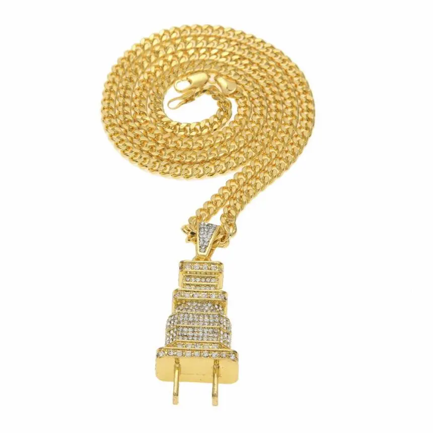 Plug Model Pendant Necklace Fully Lced Out Bling Power Plug Pendant Hip Hop Cuban Necklace Chain #Gh45 1