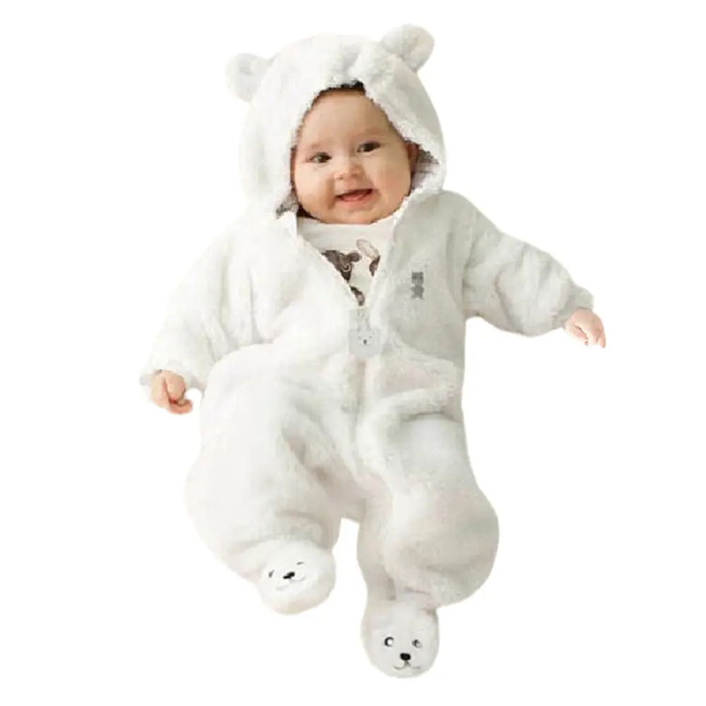 2017 Autumn Winter Baby Rompers Bear Style Baby Coral Fleece Hoodies Jumpsuit Baby Girls Boys Romper Newborn Toddle Clothing 1