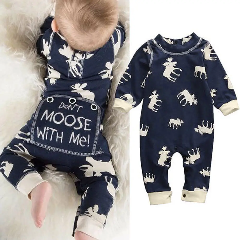 2017 Newborn Clothes Baby Clothing Girls Boys Jumpsuit Spring Autumn Infant Baby Romper Long Sleeve Deer Printing Toddler Suit 1
