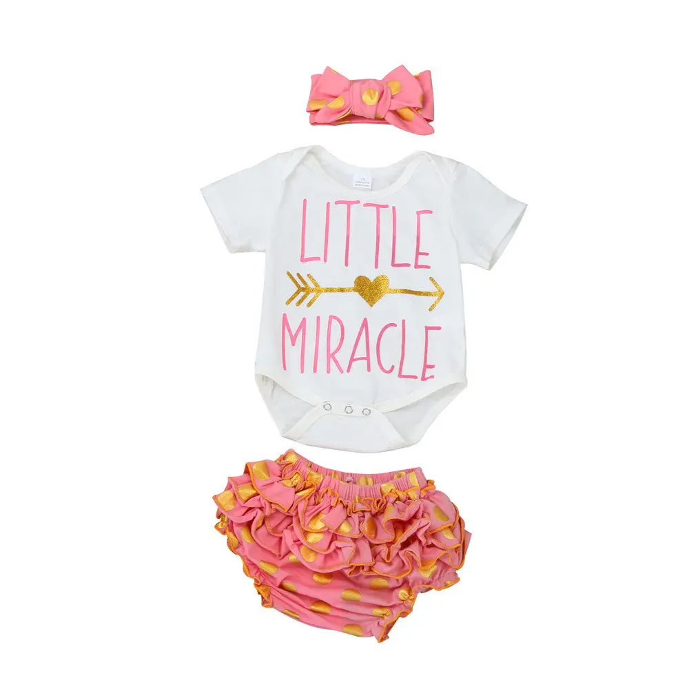 3Pcs Princess Baby Girl Tops Romper +Folded Briefs Ruffle Shorts Newborn Infant Outfits Set Clothes Baby Girl Clothes Set Menina 1
