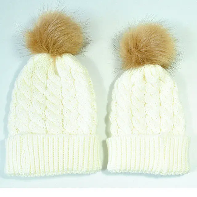 Newborn Baby Hats For Girls 2017 Winter Knitted Crochet Mom And Baby Caps For Boy 2 Pcs Baby Boy Hat Bonnet Chapeau Garcon 8