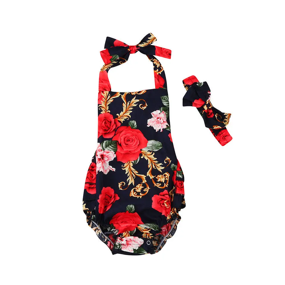 Baby Rompers Ruffled Flower Romper Set Girl Baby Costumes Set Kids 2017 Summer Cute Baby Romper Newborn Baby Clothes 1