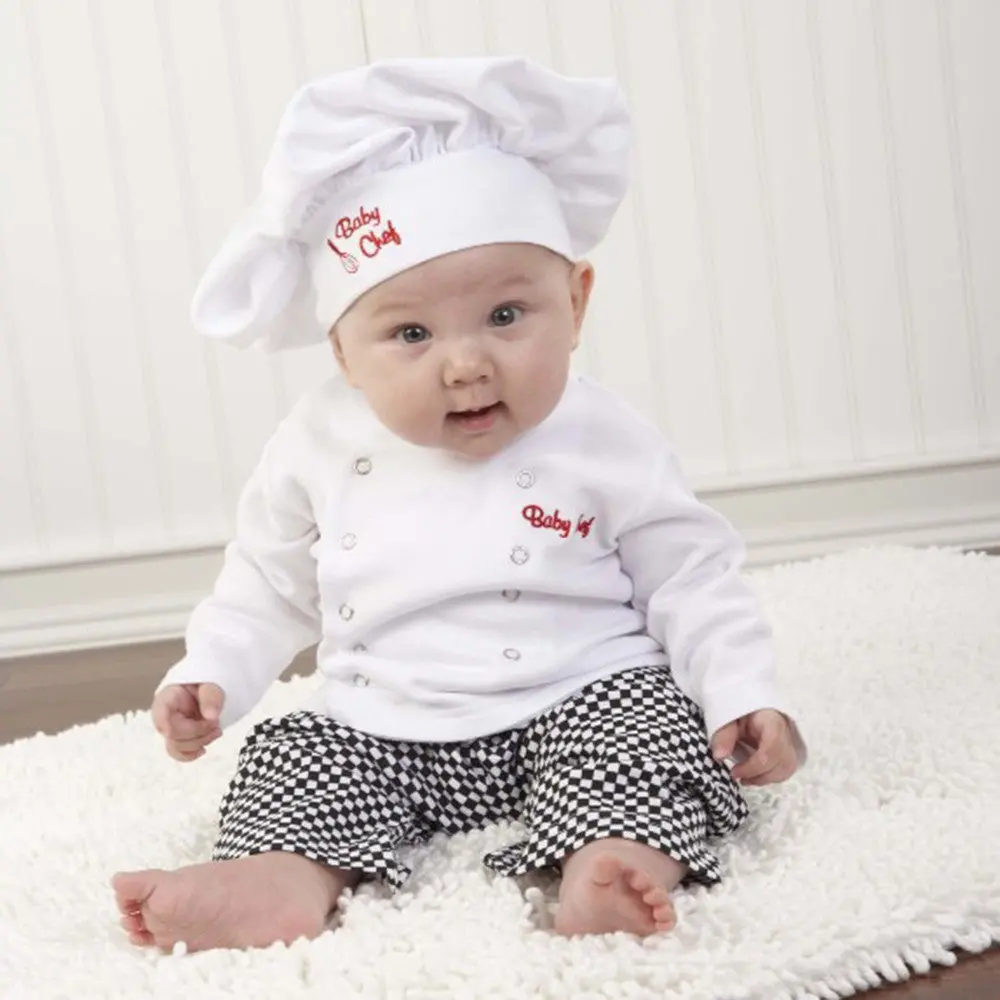 3Pcs Infant Toddler Boy Cotton Chief Cook T-Shirt+Long Pants+Hat Clothing Cosplay Party Outfits Sets Fancy Photography Costume 1