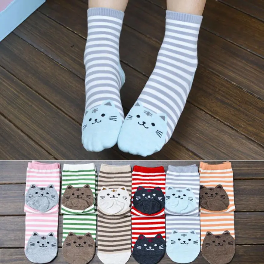 Superb! 6 Colors 3D Animals Striped Cartoon Socks Women Cat Footprints Cotton Socks Floor Freeshipping&Wholesale 1