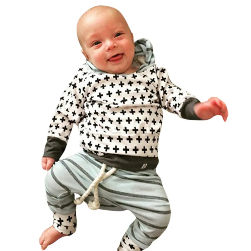 Infant Baby Boys Girls Striped Clothes Hoodie Tops T-Shirt+Cotton Pants 2Pcs Suit Newborn Baby Boys Girls Clothing Sets 1