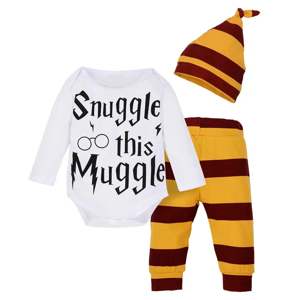 3Pcs Set Newborn Baby Boys Girls Clothes Set Tops Rompers Cotton Pants Leggings Hat Outfits Clothing Baby Boy 3-18M 1