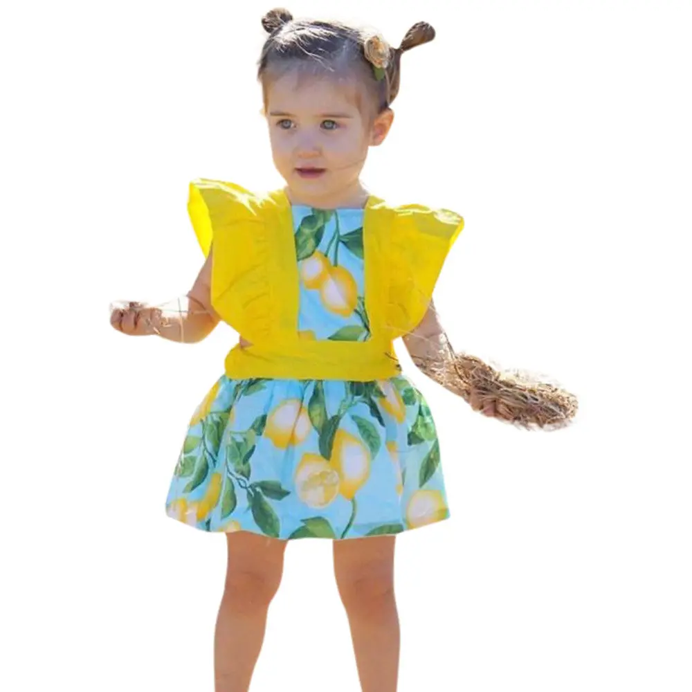 Baby Girls Rompers Summer Lemon Printed Cotton Floral Romper Sunsuit Dress 2017 New Bebes Jumpsuit Princess Dress 1