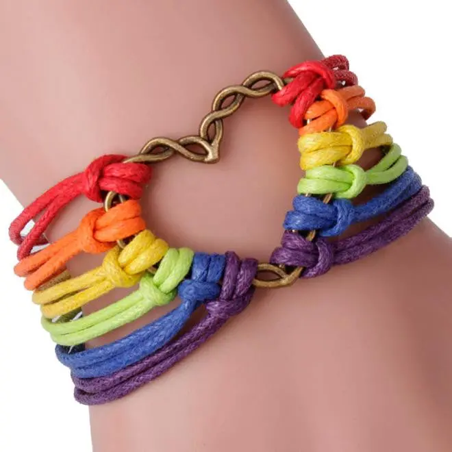 Rainbow Flag Pride Lgbt Charm Heart Braided Bracelet Gay Lesbian Love Bracelets 1