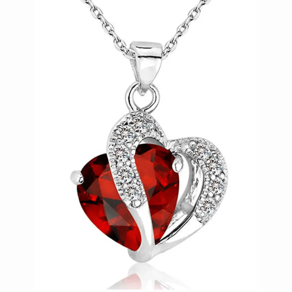Fashion Women Heart Crystal Rhinestone Silver Chain Pendant Necklace Jewelry Pang Heart Crystal Necklace #30 1