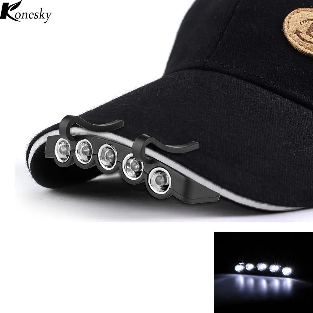 Konesky Clip-On 5 Led Headlamp Lights Hands-Free Cap Hat Clip Headlight Flash / Steady On 1