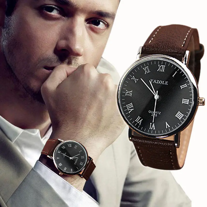 Luxury Fashion Faux Leather Mens Quartz Analog Watch Watches 1
