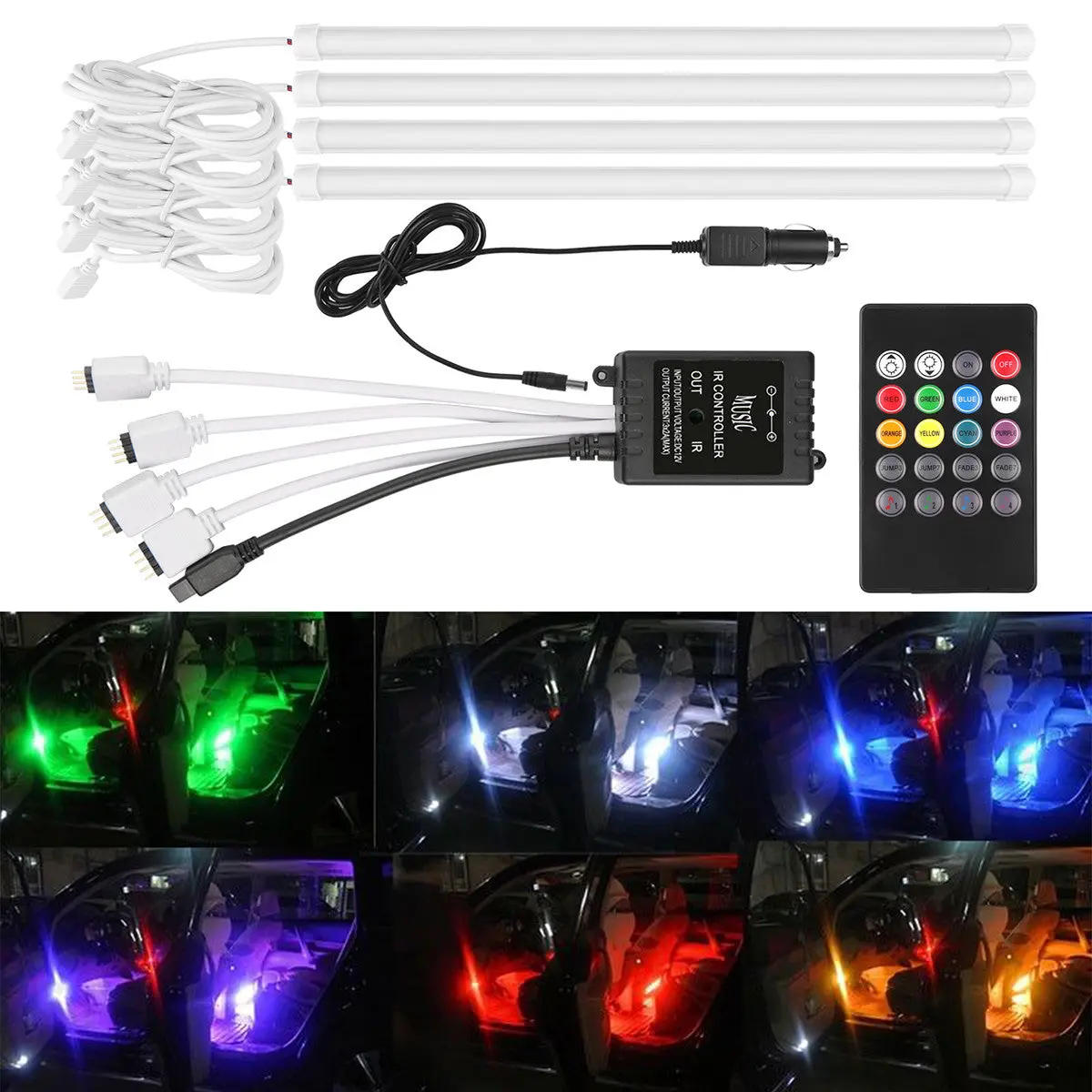 7 Color Music Control Car Rgb Led Strip Light Atmosphere Lamp Kit Error Free With Ir Remote 1
