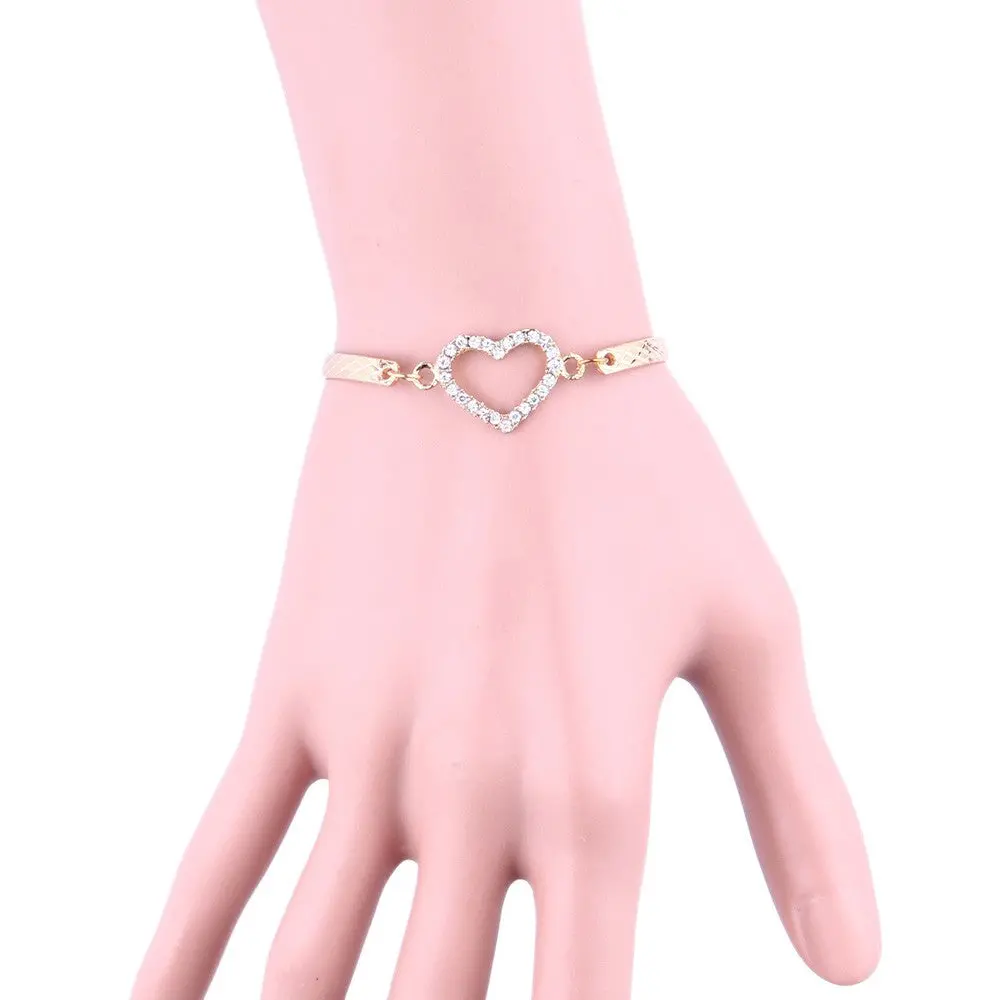 Crystal Rhinestone Love Heart Bangle Cuff Bracelet Jewelry 1