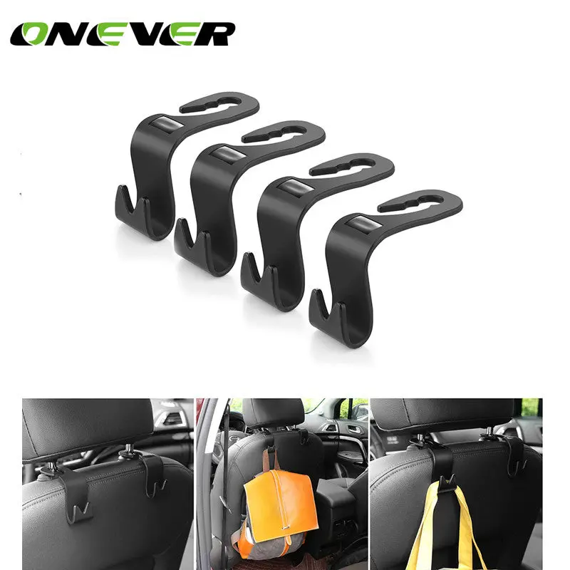 4Pcs Car Headrest Hook Seat Back Hanger Holder Vehicle Organizer For Handbags Purses Coats And Grocery Bags 1