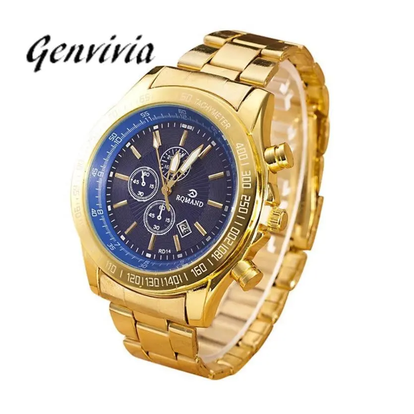 Genvivia Watches Men Luxury Brand Gents Gold Watches For Men Stainless Steel Shock Resistant Wrist Watch For Men Orologio 1