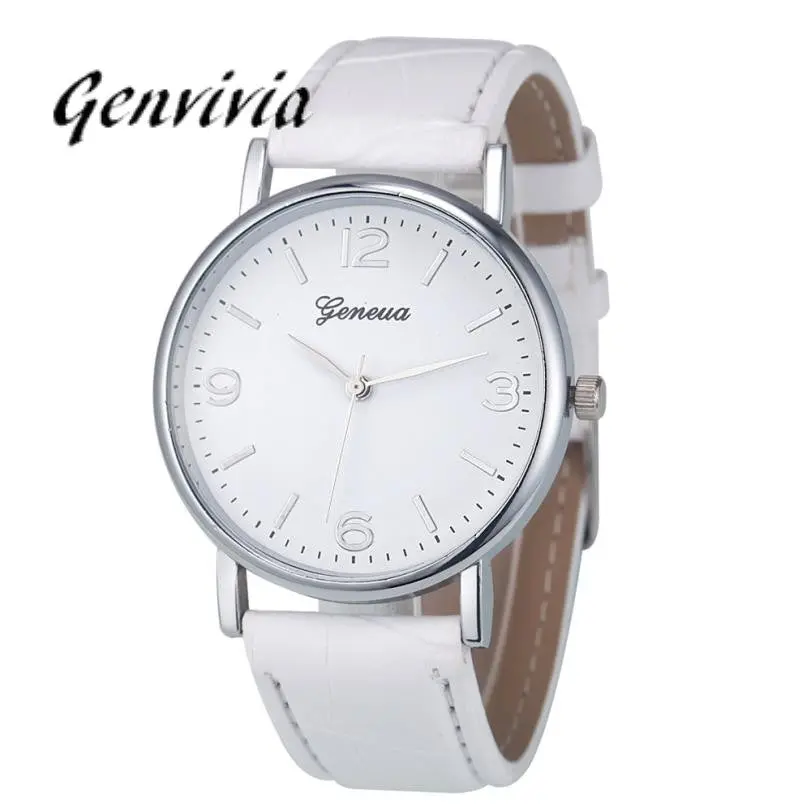Genvivia Luxury Brand Business Women Watch 2017 Fashion Leather Analog Quartz Unisex Wristwatch 1