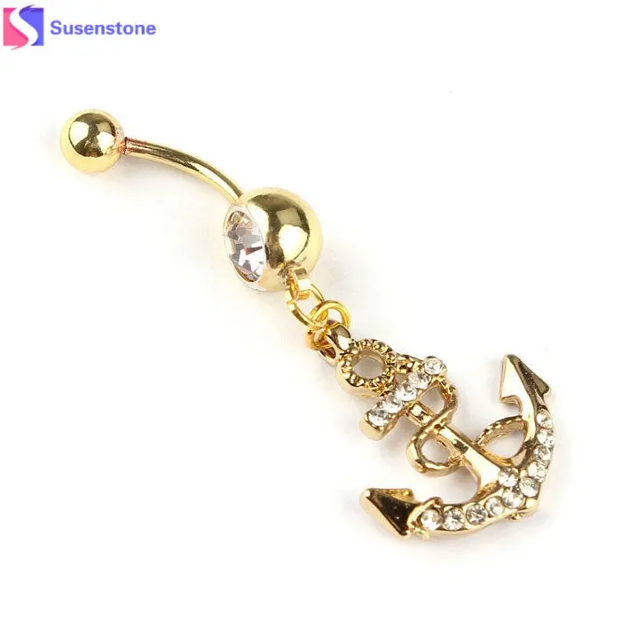 Susenstone Body Jewelry Crystal Dream Catcher Navel Dangle Belly Barbell Button Bar Ring Body Piercing Art 1