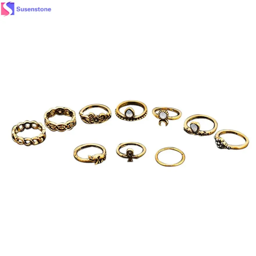 Susenstone Retro 10Pcs/ Set Boho Fashion Arrow Moon Midi Finger Knuckle Rings 2016 Hot Sale 1