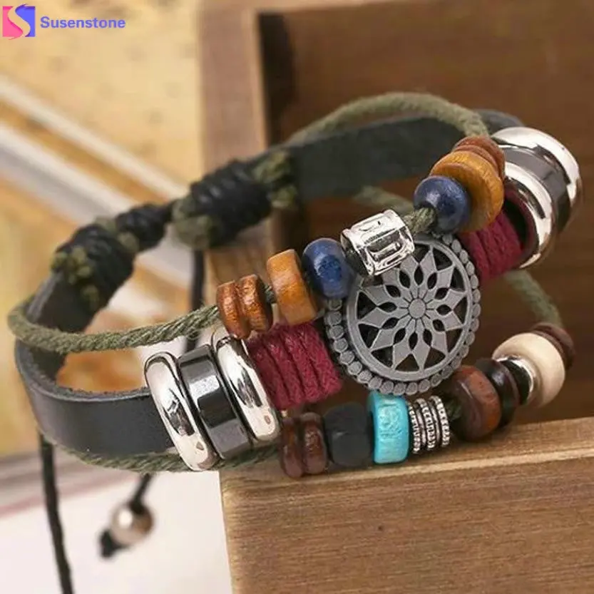 Susenstone Vintage Bohemia Wind Beaded Multilayer Hand Woven Bracelet 1