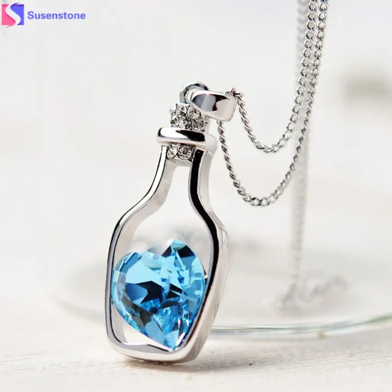 3Colors Heart Crystal Pendant Necklace Fashion Creative Women Necklace Ladies Popular Style Love Drift Bottles Pendant Necklace 1