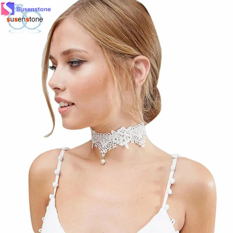 Susenstone Lace Chokers Necklaces Fashion Women Pendant Necklace Choker Chains Charm Necklaces 1