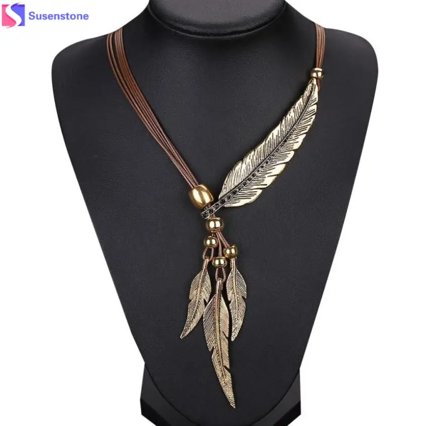 Alloy Feather Antique Vintage Time Necklace Sweater Chain Pendant Jewelry 1