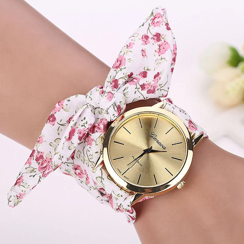 Relojes Mujer 2017 Womens Floral Jacquard Cloth Quartz Bracelet Watch Wristwatch Cloth Fabric Watch Vrouwen Horloge 1