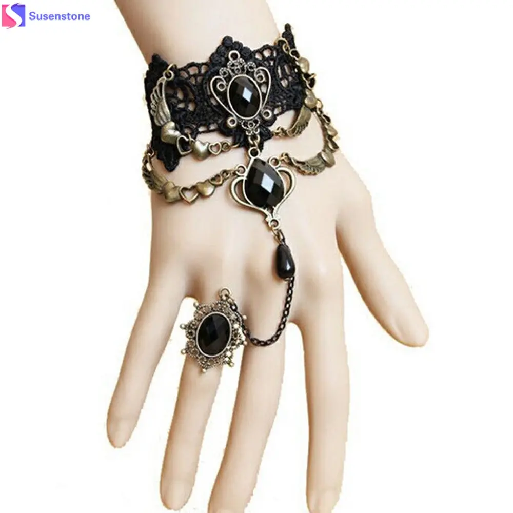 Fashion Lace Bracelet Charming Black Lace Bracelet With One Chain Trendy Party Jewelry 1