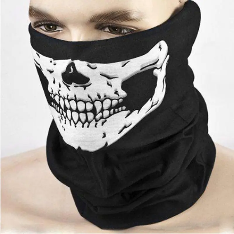 Black Skull Mask Bike Motorcycle Helmet Neck Face Mask Half Face Paintball Ski Sport Headband Military Game Masks Scarf 1