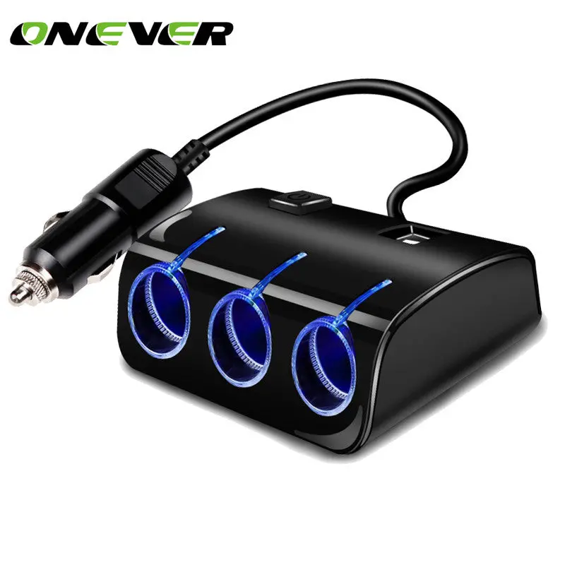 3 Ways 120W Universal Car Cigarette Lighter Sockets Splitter Power Adapter Dual Usb Charger 3.1A Output  For All Phone And Ipad 2