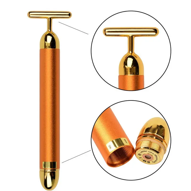 Slimming Face 24K Gold Vibration Facial Beauty Roller Massager Stick Lift Skin Tightening Wrinkle Bar Face With Black Bag 1