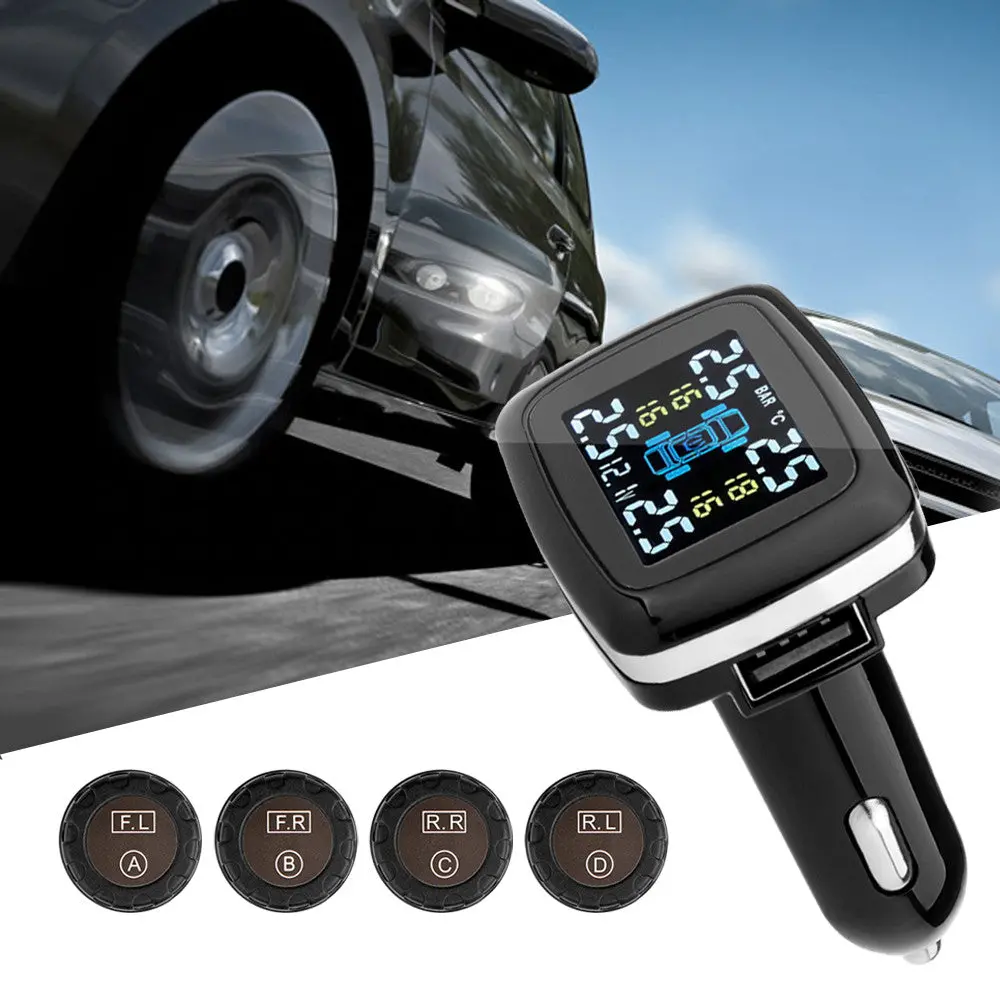 Professional Auto Wireless Universal Tpms Tire Pressure Sensor Tire Pressure Monitoring System With Lcd Display Show Temperature 1