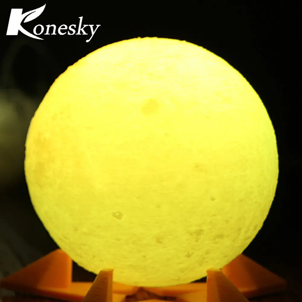 Konesky Rechargeable 3D Print Moon Lamp 2 Color Change Touch Switch Bedroom Bookcase Night Light Home Decor Creative Gift 1