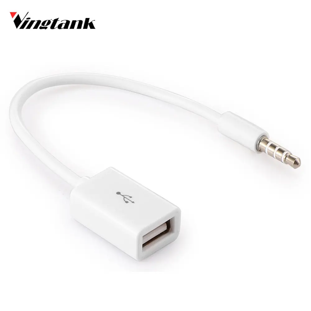 Vingtank High Quality Car 3.5Mm Male Aux Audio Plug To Usb 2.0 Female Converter Adapter Cable Cord White 1