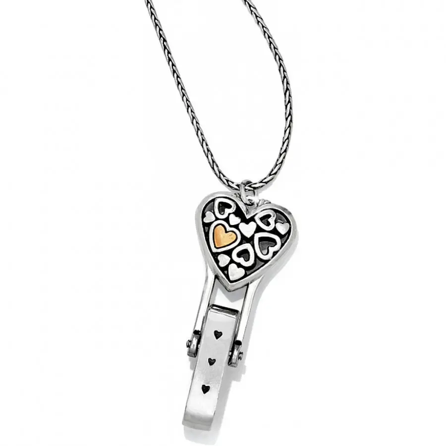 Floating Heart Badge Clip Necklace 1