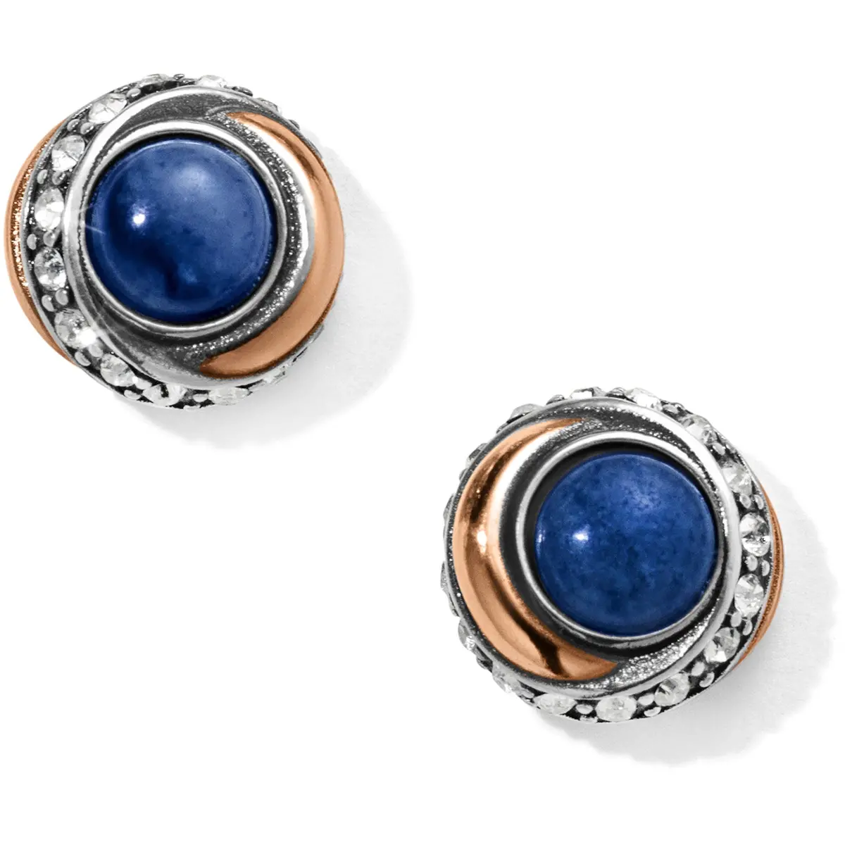 Neptune's Rings Brazil Blue Quartz Button Earrings 1