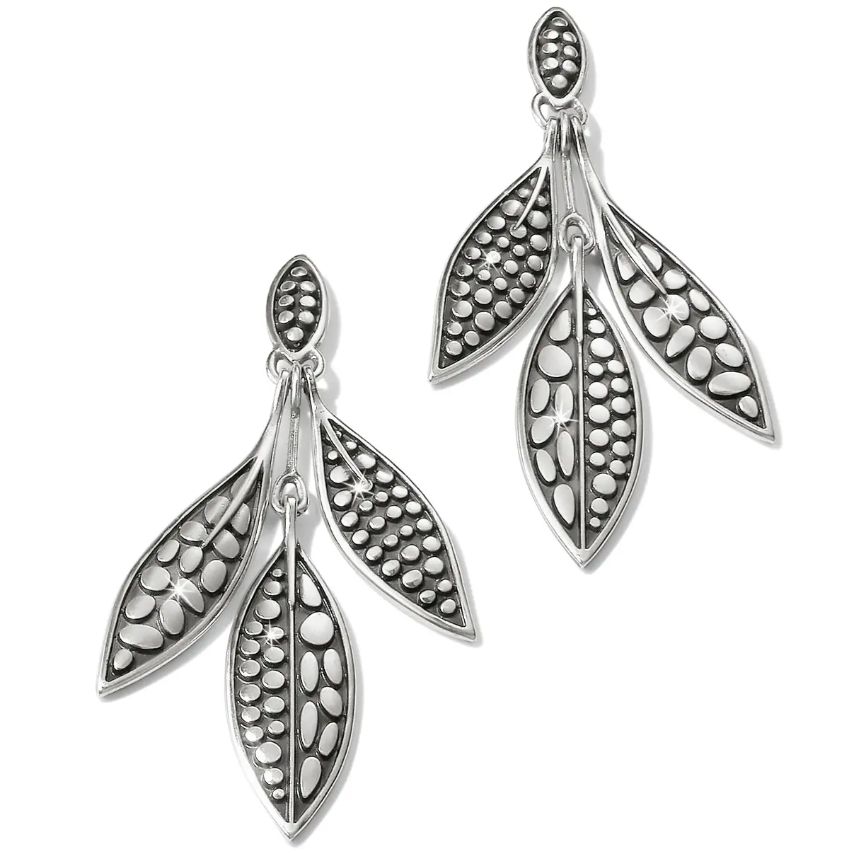 Pebble Leaf Trio Post Drop Earrings 1