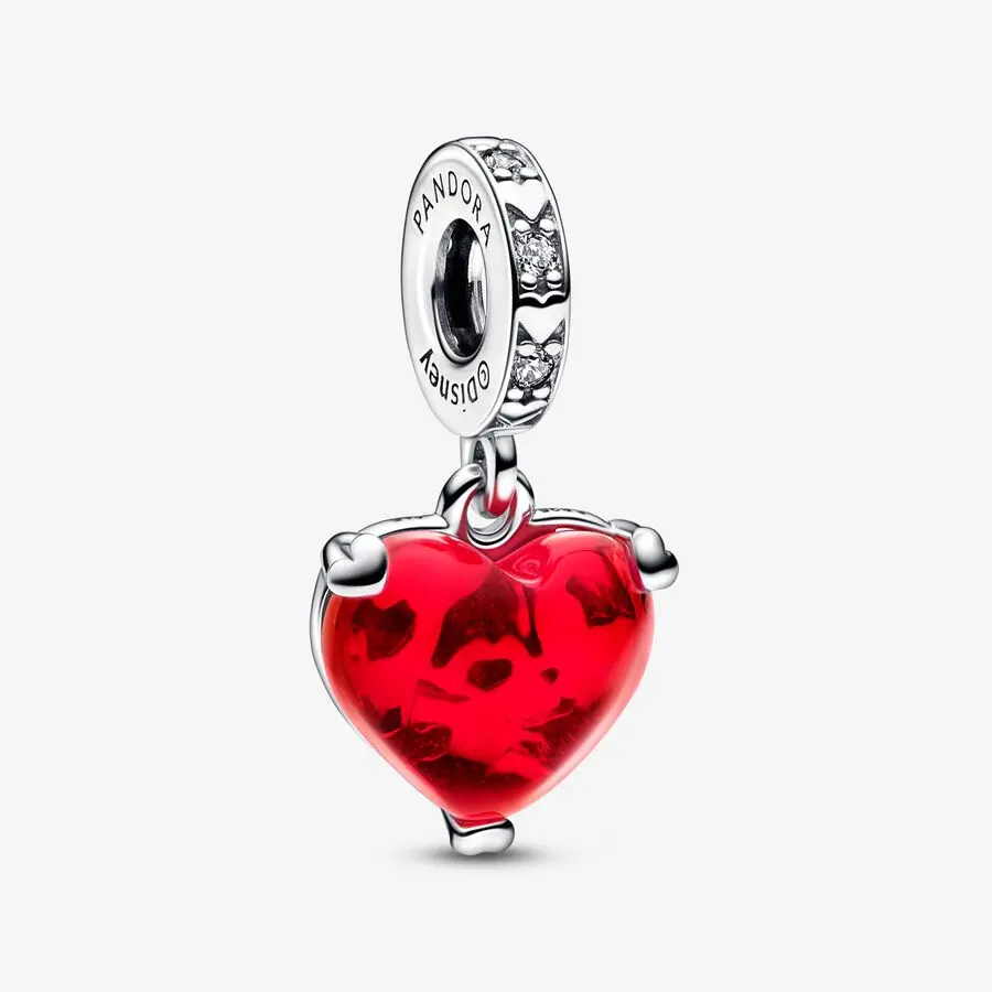Disney Mickey & Minnie Mouse Kiss Red Murano Glass Dangle Charm 1