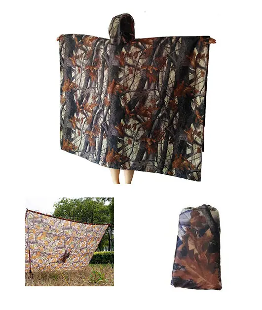 3 In 1 Multi-Function Waterproof Ripstop Hooded Poncho Rain Coat Tent Army Camo 1