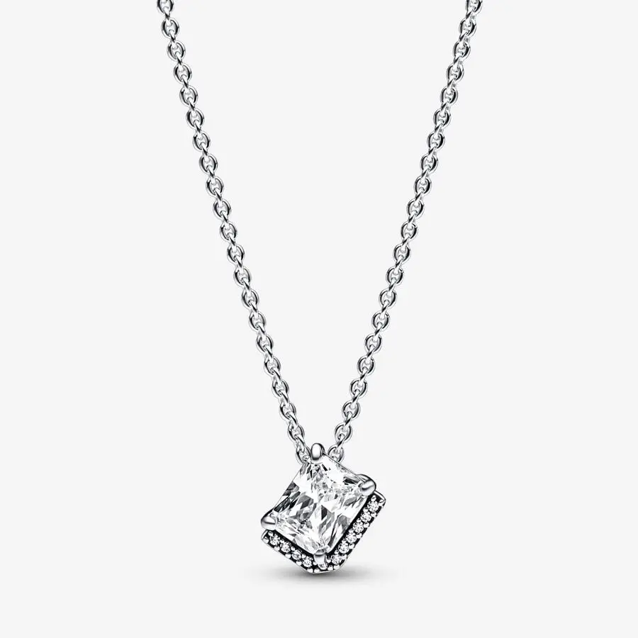 Rectangular Sparkling Halo Collier Necklace 1