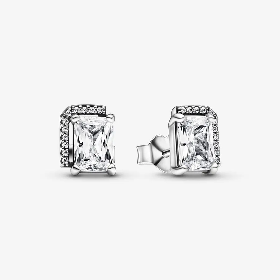 Rectangular Sparkling Halo Stud Earrings 1