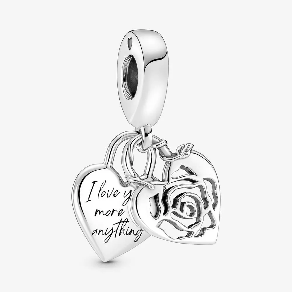 Rose Heart Padlock  Dangle Charm 1