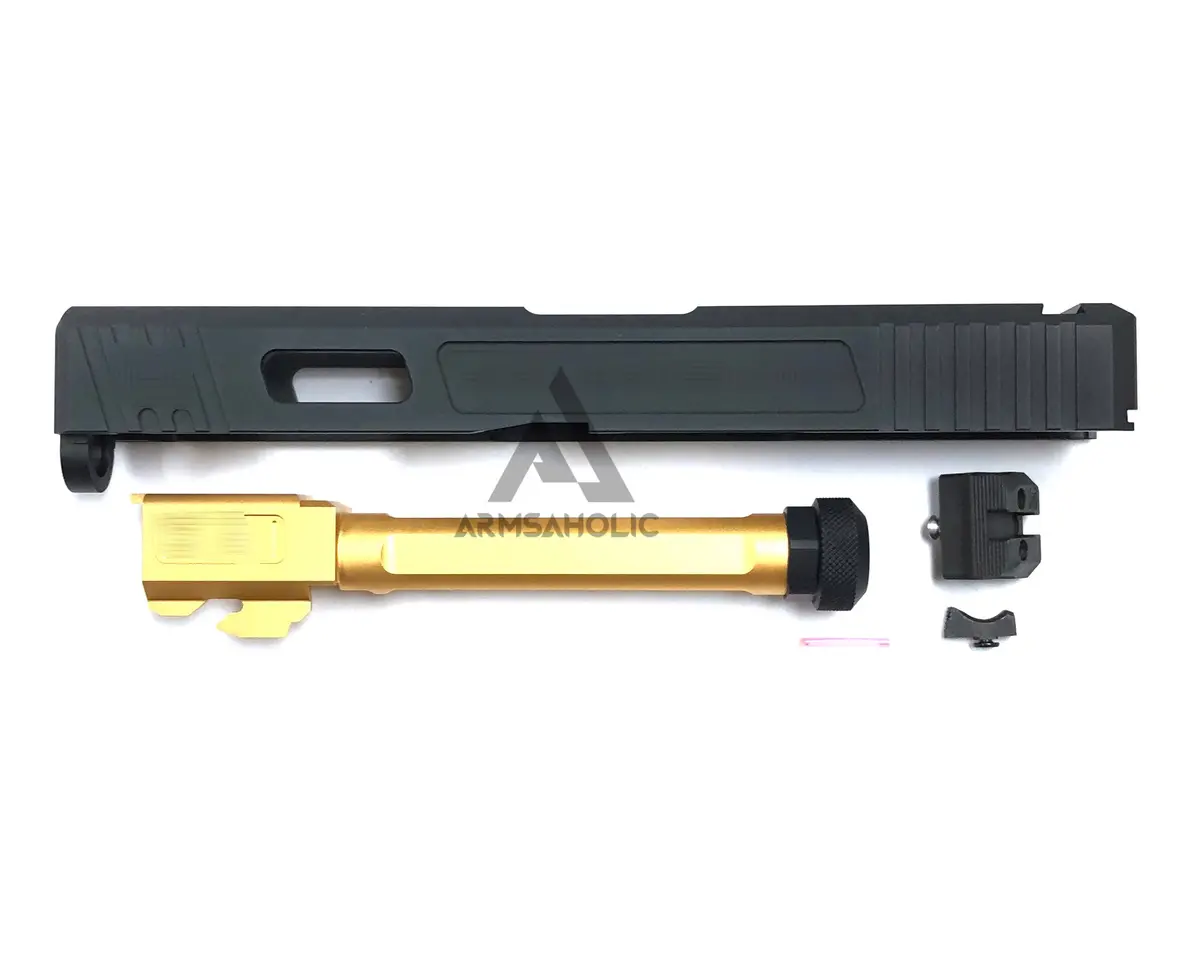 Nova Aluminum S-Style G17 Slide With Tactical Thread Barrel (Golden) Set For Marui G17 Airsoft Gbb Series 1