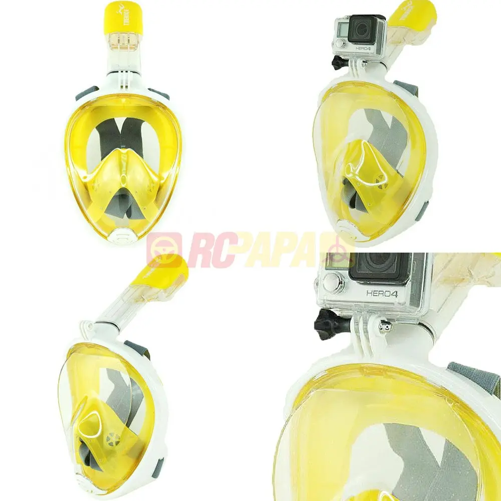 Snorkeling Full Face Mask With Gopro Mount Yellow For Surface Diving Snorkel Scuba 1