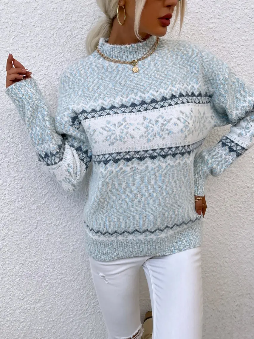 Knit Snowflake Mock Neck Sweater 1