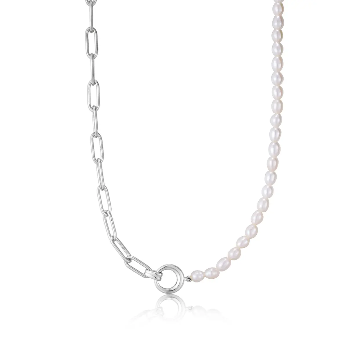 Silver Pearl Chunky Link Chain Necklace 1