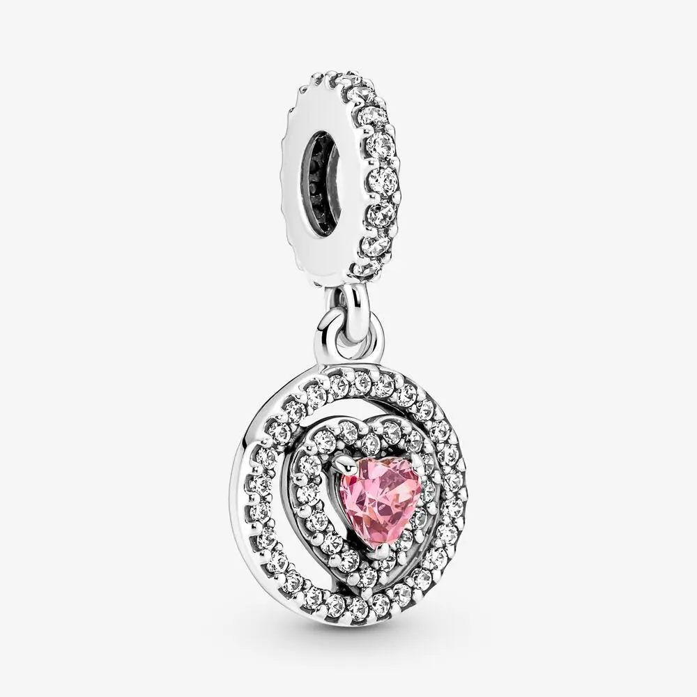 Sparkling Double Halo Heart Dangle Charm 1
