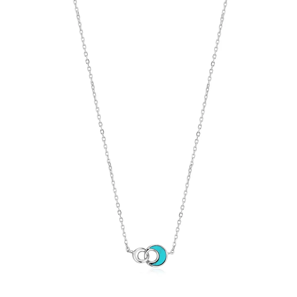 Silver Tidal Turquoise Crescent Link Necklace 1