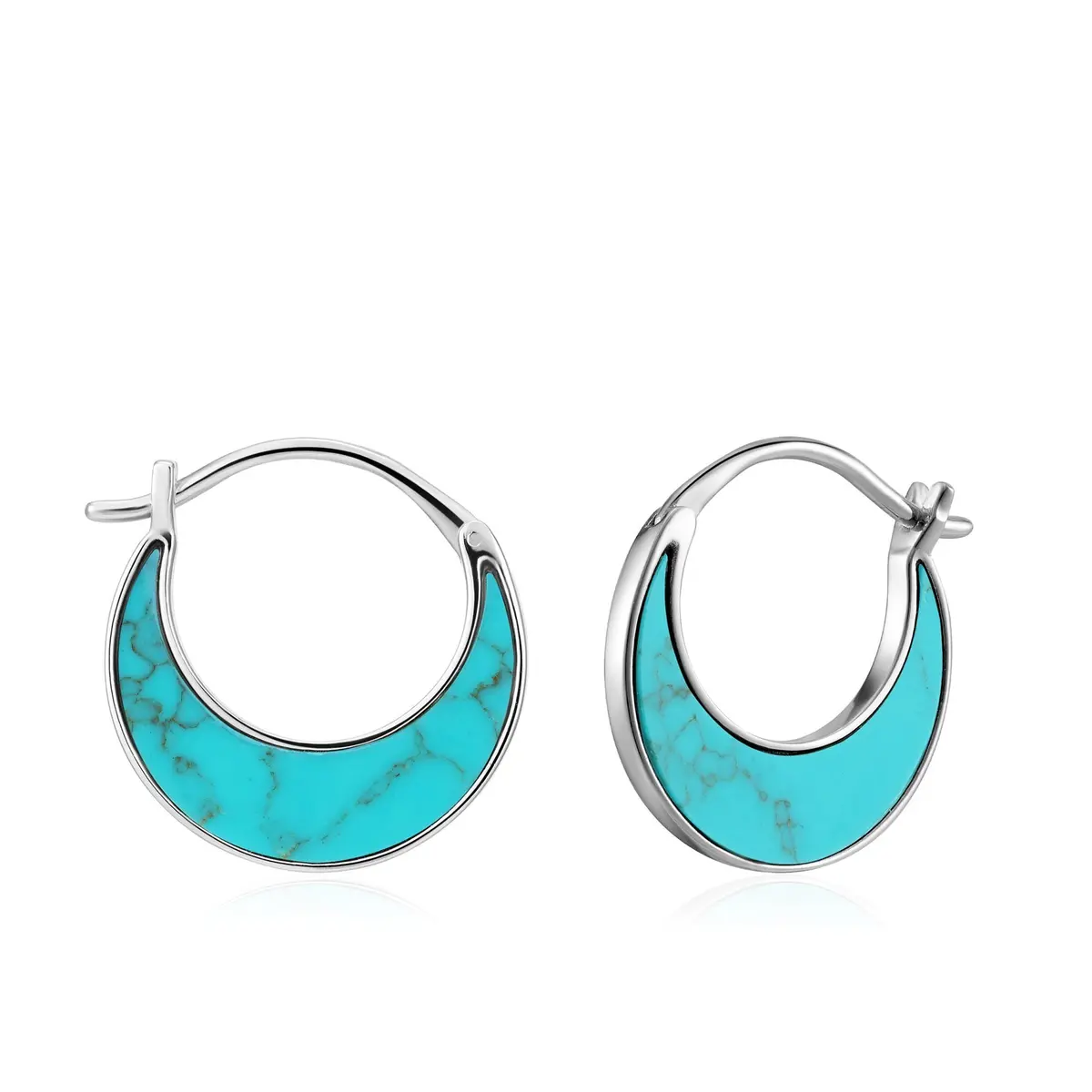 Silver Tidal Turquoise Crescent Earrings 1